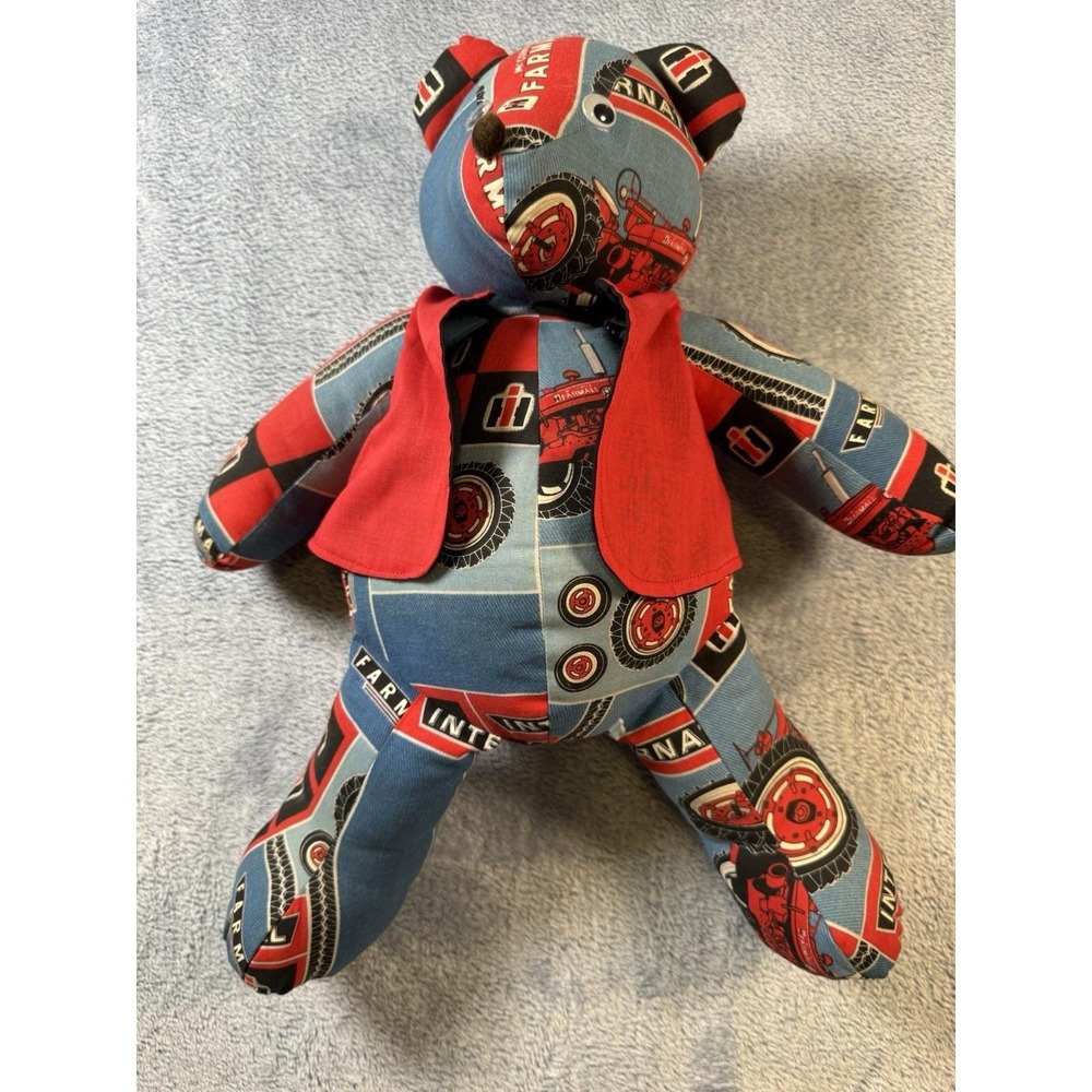 Handmade International Harvester Farmall Tractor Patchwork Plush Teddy Bear 18"